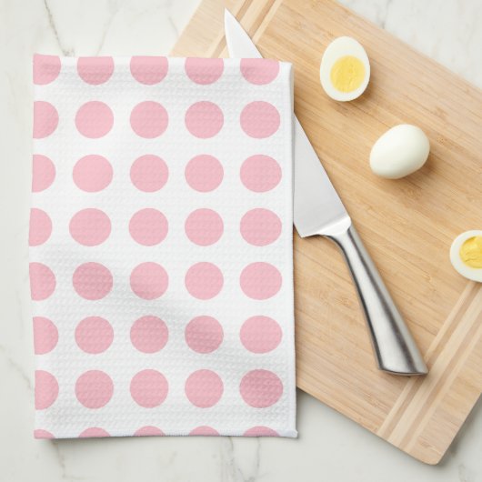 Roze op Witte Grote Grootte Horizontale Polka Dots Theedoek (Quarter Fold)