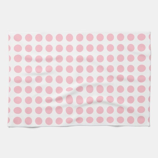 Roze op Witte Grote Grootte Horizontale Polka Dots Theedoek (Horizontaal)