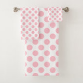 Roze op Witte Grote Grootte Polka Dots Badhanddoek Bad Handdoek (Insitu)