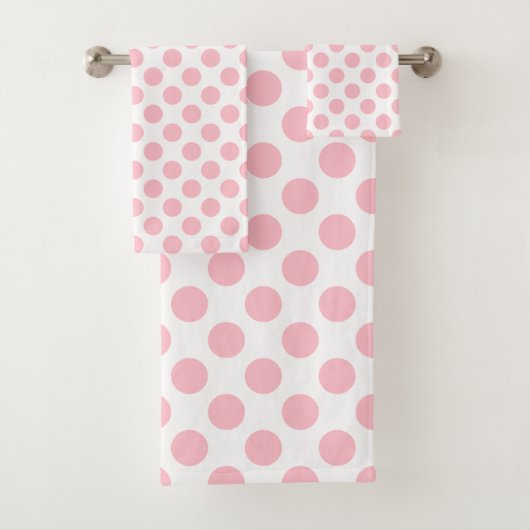 Roze op Witte Grote Grootte Polka Dots Badhanddoek Bad Handdoek (Insitu)