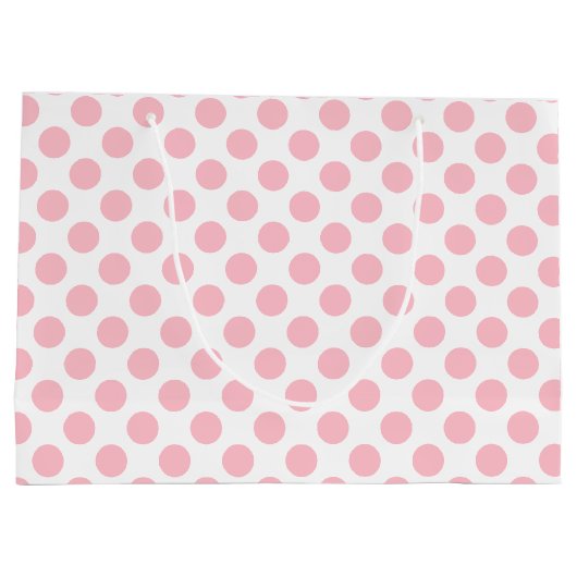 Roze op Witte Grote Grootte Polka Dots Groot Cadeauzakje (Achterkant)