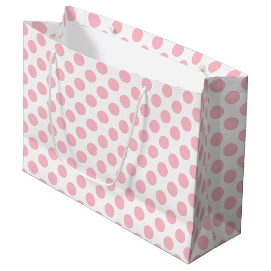Roze op Witte Grote Grootte Polka Dots Groot Cadeauzakje (Voorkant Gekanteld)