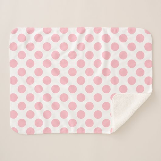 Roze op Witte Grote Grootte Polka Dots Sherpa Deken (Voorkant (horizontaal))