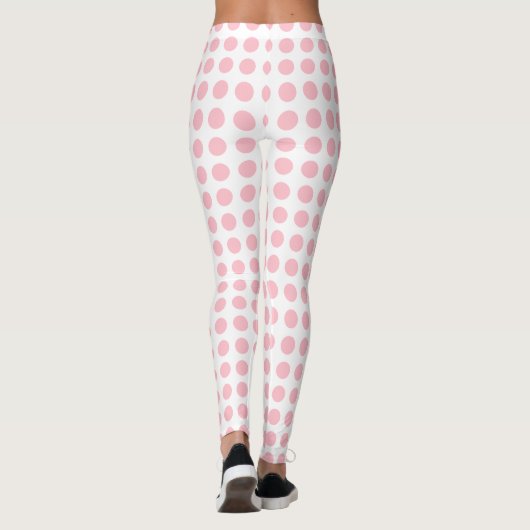 Roze op Witte Middelgrote Grootte Horizontale Polk Leggings (Achterkant)