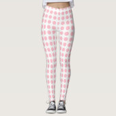 Roze op Witte Middelgrote Grootte Horizontale Polk Leggings (Voorkant)