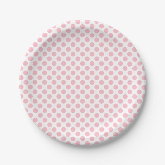 Roze op Witte Middelgrote Grootte Polka Dots Papieren Bordje (Voorkant)