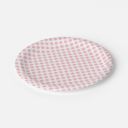 Roze op Witte Middelgrote Grootte Polka Dots Papieren Bordje (Gekanteld)