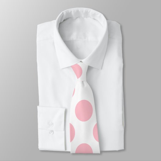 Roze op Witte Reuzengrootte Polka Dots Stropdas (Gebonden)