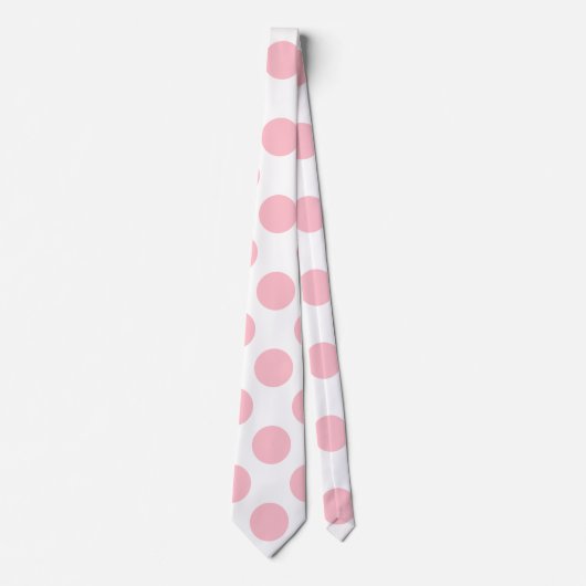 Roze op Witte Reuzengrootte Polka Dots Stropdas (Voorkant)