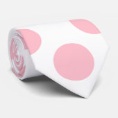 Roze op Witte Reuzengrootte Polka Dots Stropdas (Opgerold)