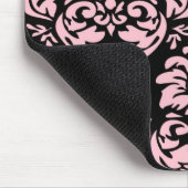 Roze op Zwart Damast Mousepad Muismat (Hoek)