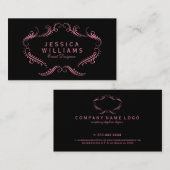 Roze op zwart  Floral Lijst Visitekaartje (Voorkant / Achterkant)