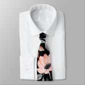 Roze op zwart groen Waterverf bloemmotief Stropdas (Gebonden)