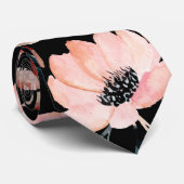 Roze op zwart groen Waterverf bloemmotief Stropdas (Opgerold)