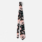 Roze op zwart groen Waterverf bloemmotief Stropdas (Achterkant)