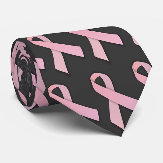 Roze op zwarte borstkanker Stropdas (Opgerold)