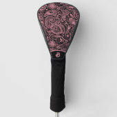 Roze op zwarte  florale paisley golfheadcover (Voorkant)