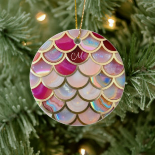 Roze Opaal Iridescent Mermaid Scales Keramisch Ornament