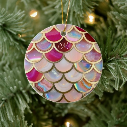 Roze Opaal Iridescent Mermaid Scales Keramisch Ornament (Boom)