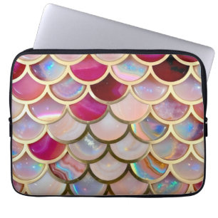 Roze Opaal Iridescent Mermaid Scales Laptop Sleeve