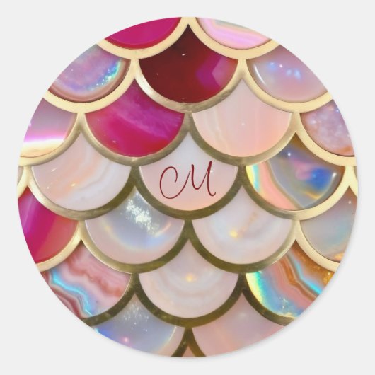 Roze Opaal Iridescent Mermaid Scales Ronde Sticker (Voorkant)