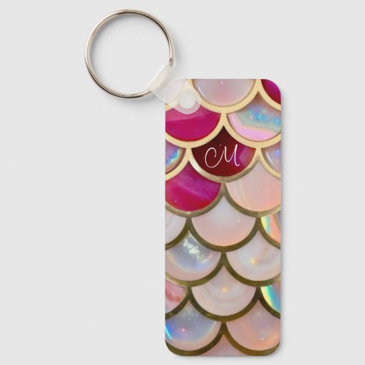 Roze Opaal Iridescent Mermaid Scales Sleutelhanger (Voorkant)