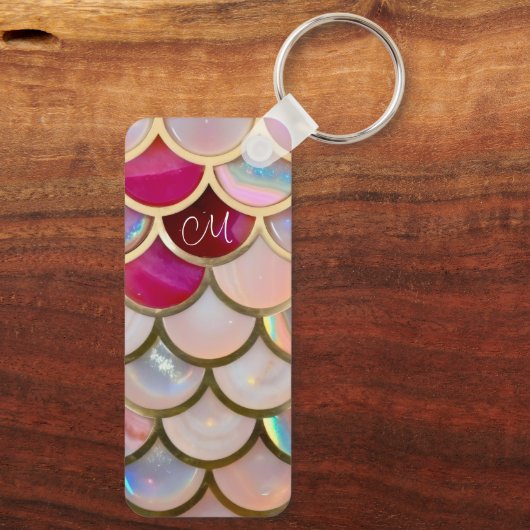 Roze Opaal Iridescent Mermaid Scales Sleutelhanger (Achterkant)