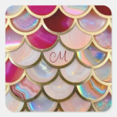 Roze Opaal Iridescent Mermaid Scales Vierkante Sticker (Voorkant)
