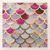 Roze Opal Iridiserende Zeemeermin Schubben Glazen Onderzetter (Voorkant)