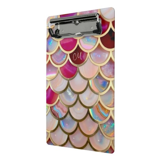 Roze Opal Iridiserende Zeemeermin Schubben Mini Klembord (Angled2)