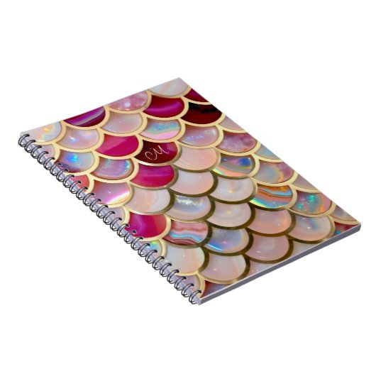 Roze Opal Iridiserende Zeemeermin Schubben Notitieboek (Rechterzijde)