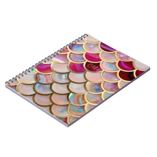 Roze Opal Iridiserende Zeemeermin Schubben Notitieboek (Linkerzijde)