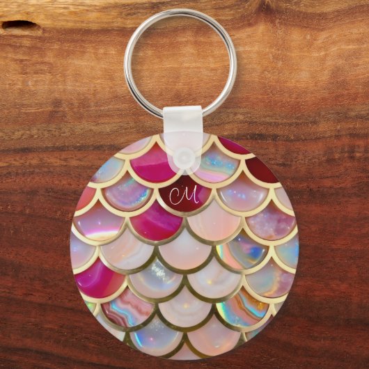 Roze Opal Iridiserende Zeemeermin Schubben Sleutelhanger (Voorkant)