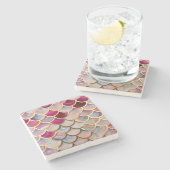 Roze Opal Iridiserende Zeemeermin Schubben Stenen Onderzetter (Zijkant)