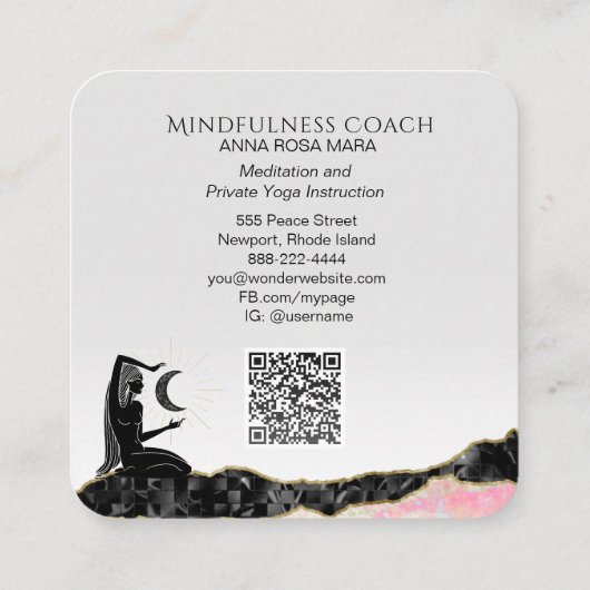*~* Roze Opal Moon QR code GODDESS Meditate Vierkante Visitekaartje (Achterkant)