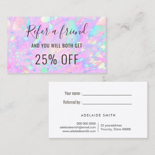 Roze Opal Referral visitekaartje (Voorkant / Achterkant)