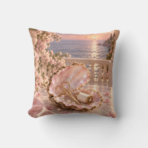 Roze Opal Schelp Gouden Sleutel Romantische Zonson Kussen