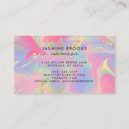 Roze Opal Waterverf Gouden Glitter Visitekaartje (Achterkant)