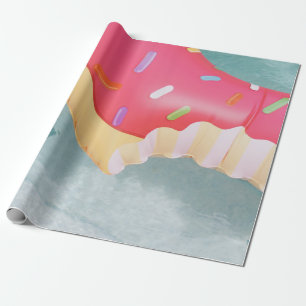 Roze opblaasbare donut drijver cadeaupapier