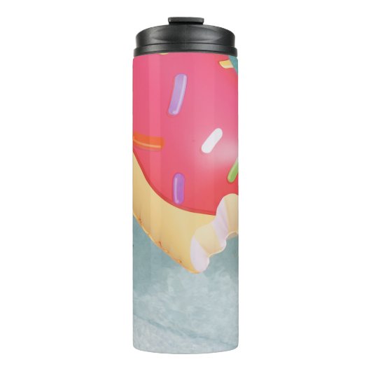 Roze opblaasbare donut floater thermosbeker (Voorkant)