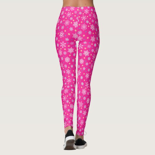 Roze opgerolde sneeuwvlokken Moderne afbeelding Leggings (Achterkant)