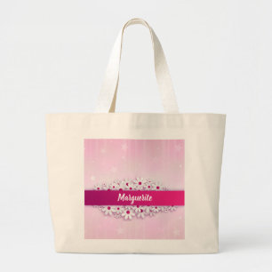 Roze opgevouwen madeliefje grote tote bag