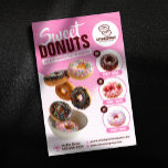 Roze Opvallend Donut Bakkerij Winkel Zoete Treats Flyer<br><div class="desc">Op zoek naar de perfecte manier om reclame te maken voor uw heerlijke donuts? Deze levendige flyer sjabloon is het antwoord! Met een speels ontwerp met kleurrijke donuts, is het gegarandeerd om de aandacht van potentiële klanten te trekken. Pas eenvoudig aan - voeg de merknaam, contactgegevens en verleidelijke beschrijvingen van...</div>
