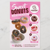 Roze Opvallend Donut Bakkerij Winkel Zoete Treats Flyer (Voorkant)