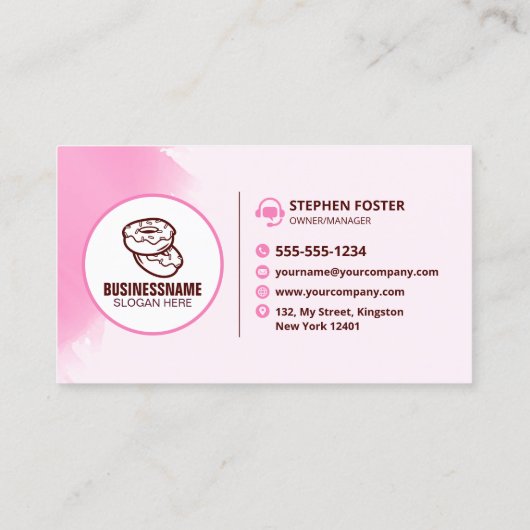 Roze Opvallend Donut Bakkerij Winkel Zoete Treats Visitekaartje (Achterkant)