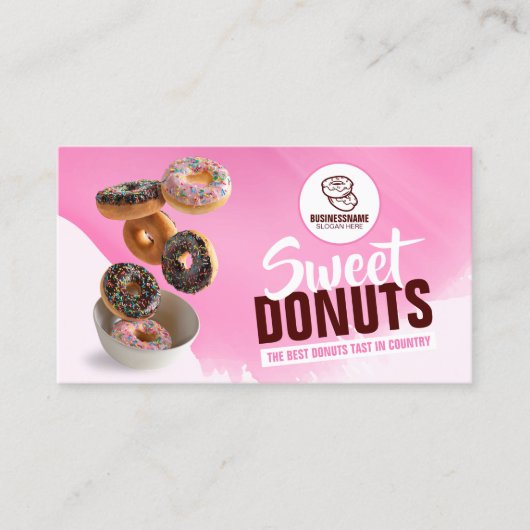 Roze Opvallend Donut Bakkerij Winkel Zoete Treats Visitekaartje (Voorkant)