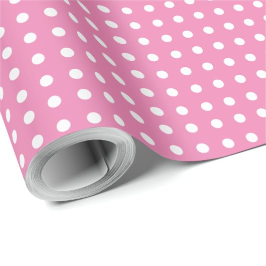 Roze opvulpapier met kleine pooldots cadeaupapier (Rol Hoek)