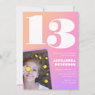 Roze Oranje 13e verjaardagsuitnodigingen Retro Kaart