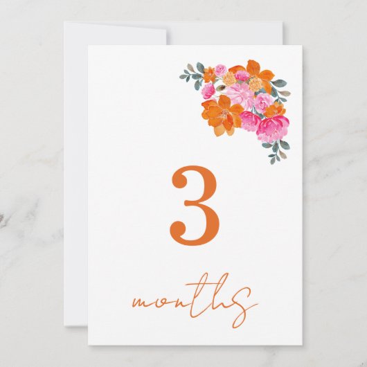 Roze Oranje 3 Maanden Baby Maandelijkse Mijlpaal K Kaart (Voorkant)