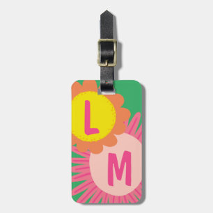Roze Oranje aanjager GEPERSONALISEERD INITIALEN Bagagelabel